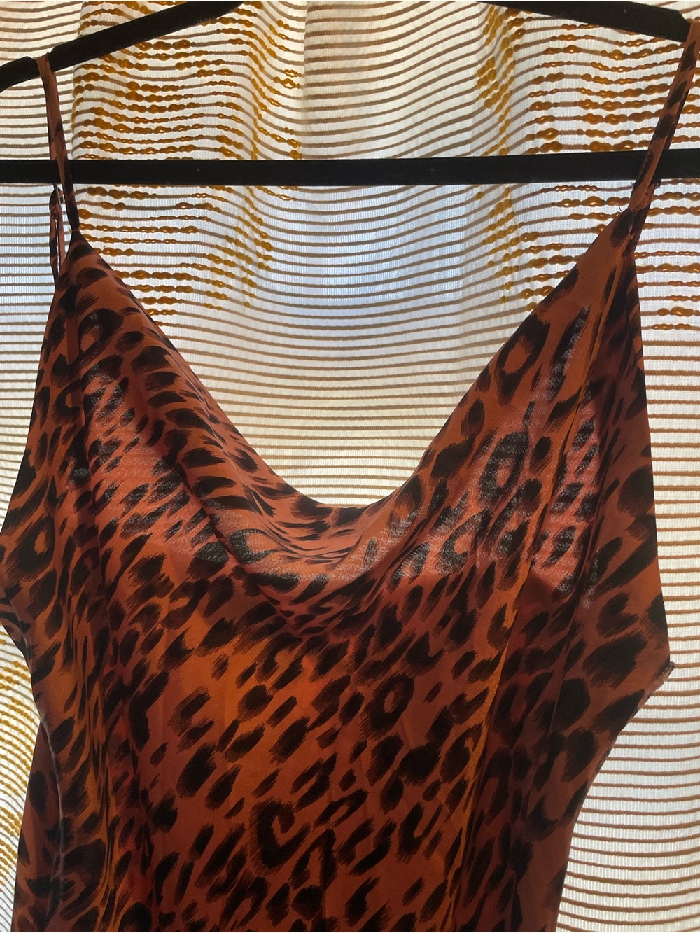 Satin Leopard Print Slip Maxi Dress - Rust pink